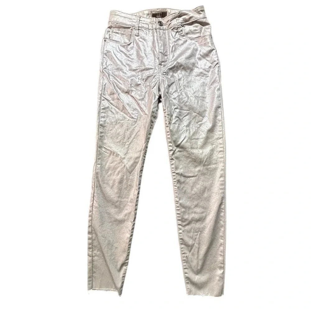 KUT from the‎ Kloth Women's High Rise Silver Metallic Skinny Jeans 2